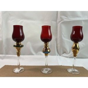 Mid Century Modern Ruby Red & Gold‎ Long Stemmed Venetian Glass Cordial